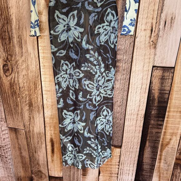 Significant Other Jean Dress Hibiscus Splice Mesh Floral Bodycon Floral US 2 NWT - Picture 4 of 11